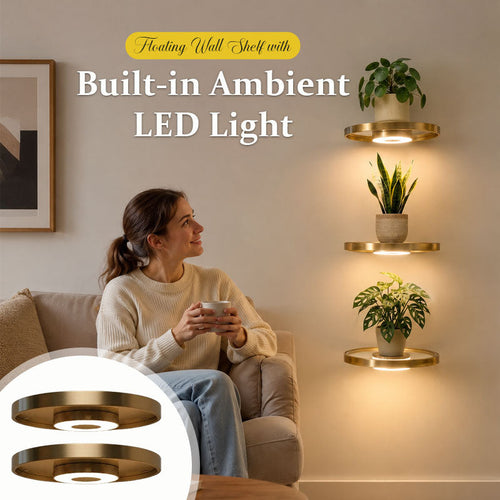 🔥Limited time 70% OFF - 🌟Floating Wall Shelf with Built-in Ambient LED Light&USB Charging🌲