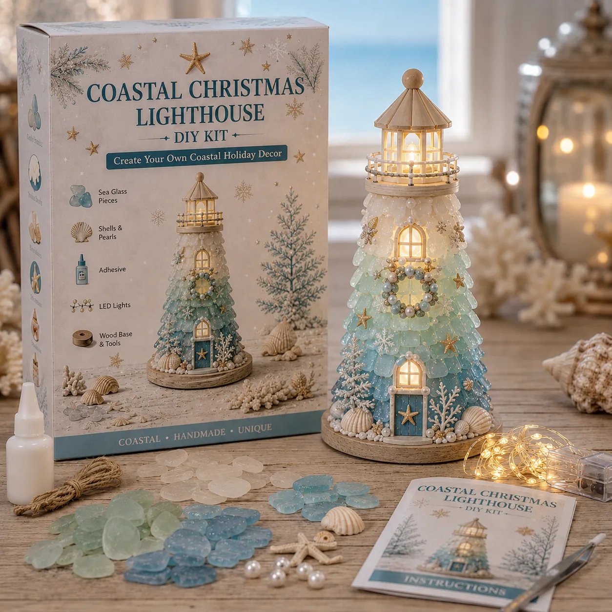 ⏳Last Day: Huge Discounts 🌊 Beginner-Friendly DIY Lighted Sea Glass-Style Lighthouse Kit Collection | Complete Kit with Sea Glass-Style Pieces, LED Lights & Step-by-Step Guide Included 💕