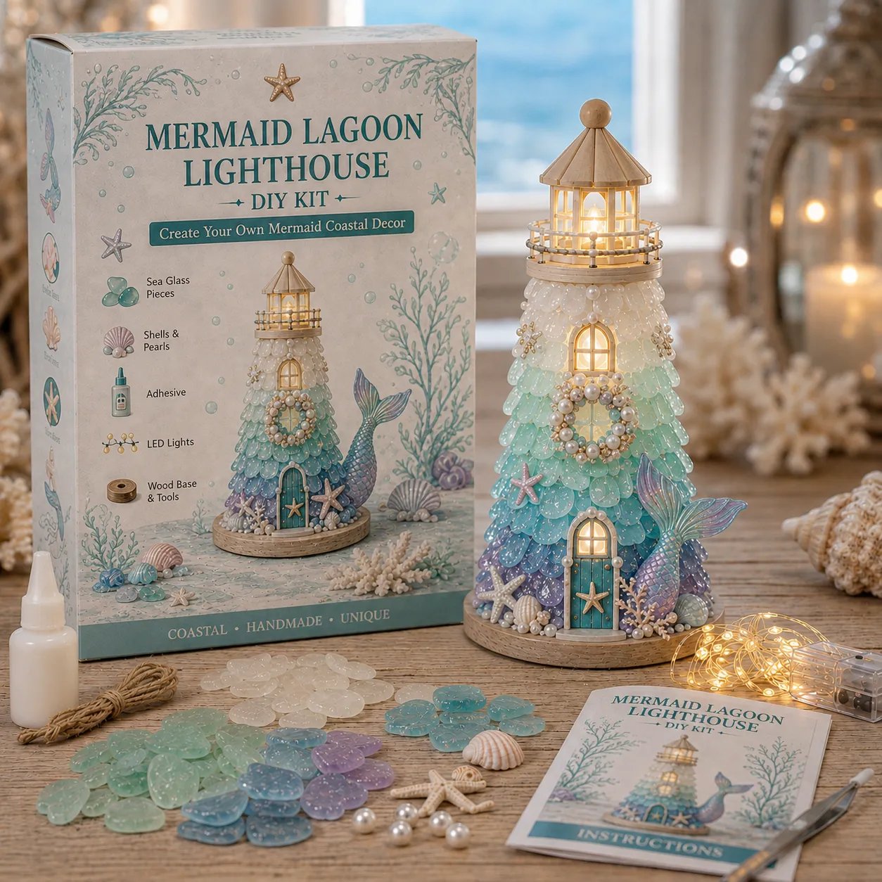 ⏳Last Day: Huge Discounts 🌊 Beginner-Friendly DIY Lighted Sea Glass-Style Lighthouse Kit Collection | Complete Kit with Sea Glass-Style Pieces, LED Lights & Step-by-Step Guide Included 💕