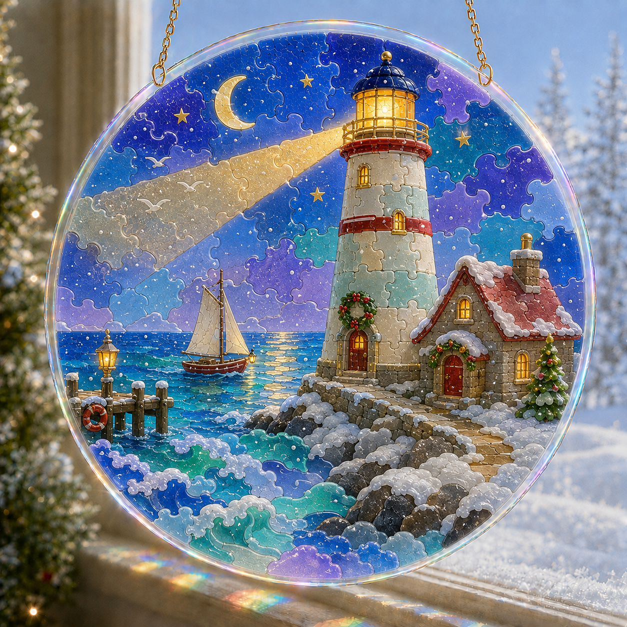 🔥 Limited Time 70% OFF – 🎅✨ Christmas Puzzle Hanging Ornament Kit – Sparkling DIY Window Suncatcher