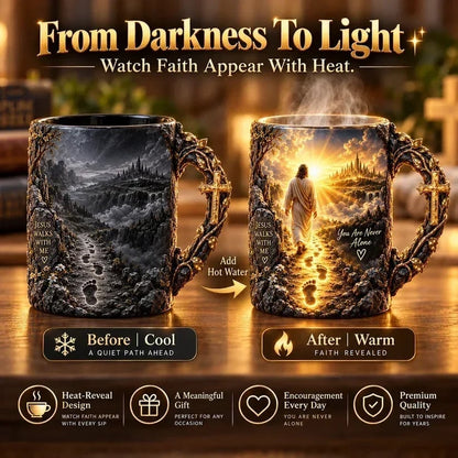 🔥 Last Day 70% OFF - 🔥✝️ Jesus Walks With MeTM – Heat-Reveal Faith Mug | You Are Never Alone (📦Buy 2 Free Shipping)