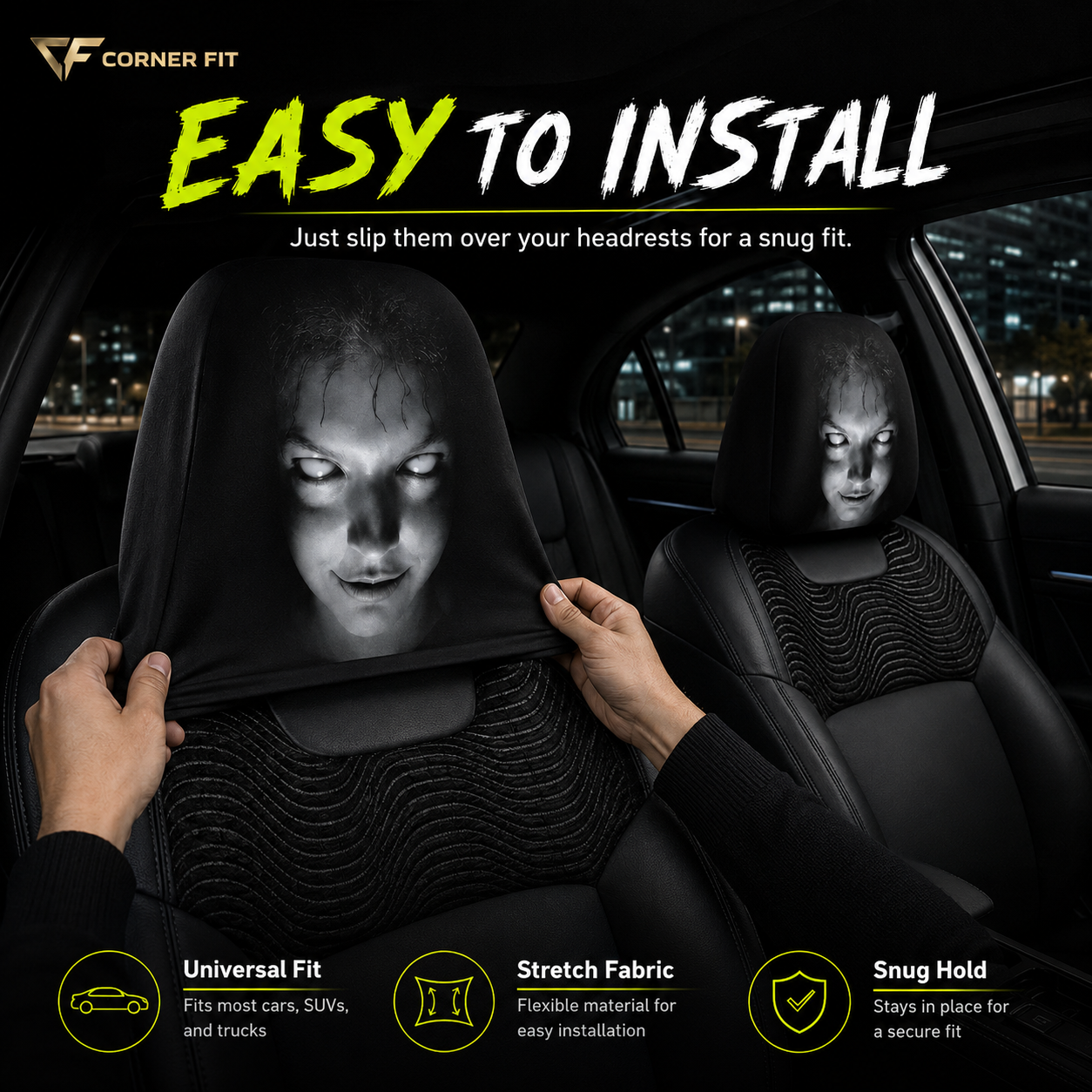 🔥Limited time 70% OFF -Funny Cartoon Car Headrest Covers – 2PCS Universal Fit