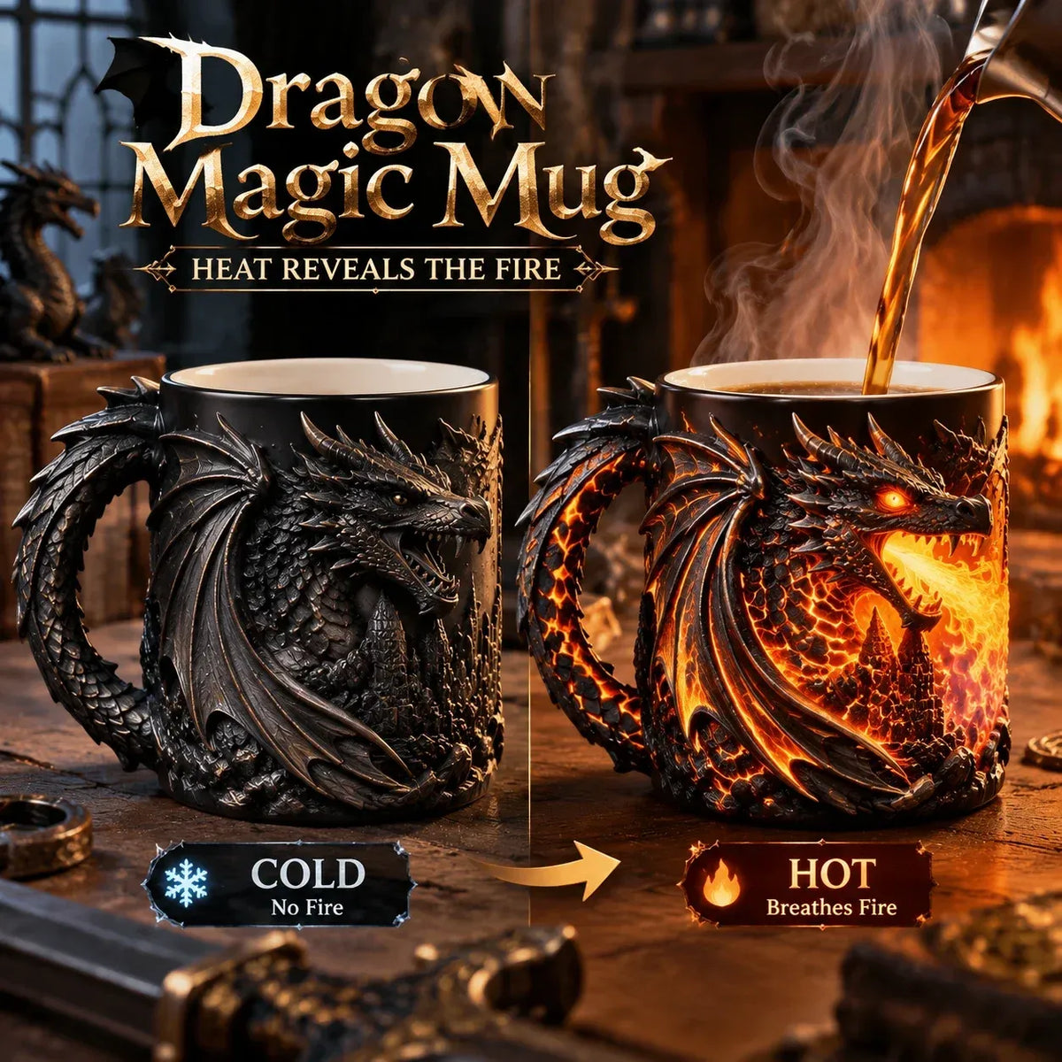 🔥 Last Day 70% OFF 🐉 Dragonfire 3D Heat-Reveal Magic Mug | Add a Hot Drink. Awaken the Dragon.🔥