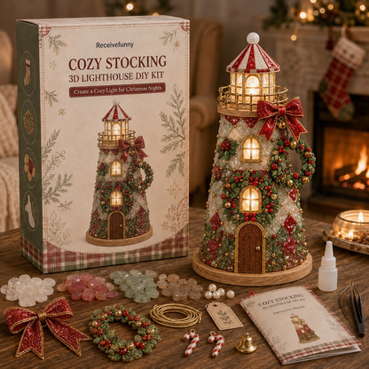 🎄Beginner-Friendly DIY Lighted Christmas Character Sea Glass-Style Lighthouse Kit Collection | Complete Kit with Sea Glass-Style Pieces, LED Lights & Step-by-Step Guide Included 💕