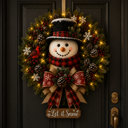 ✨✨Hot Sale 40% OFF⛄ Snowman Lighted Christmas Wreath – Festive Holiday Door Decor