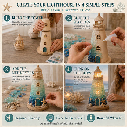 ⏳Last Day: Huge Discounts 🌊 Beginner-Friendly DIY Lighted Sea Glass-Style Lighthouse Kit Collection | Complete Kit with Sea Glass-Style Pieces, LED Lights & Step-by-Step Guide Included 💕