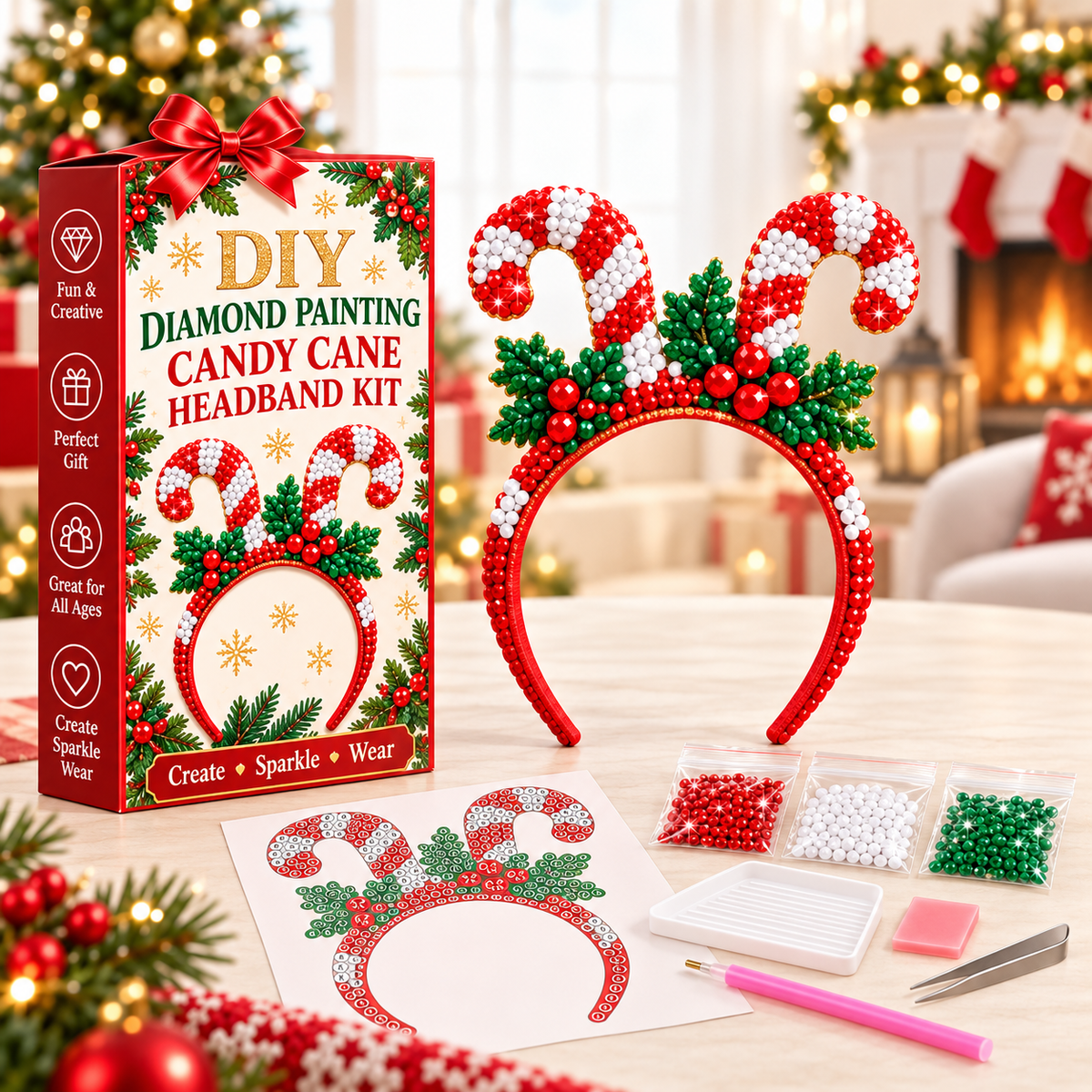 ✨ Christmas Sparkle Diamond Painting Headband Kit