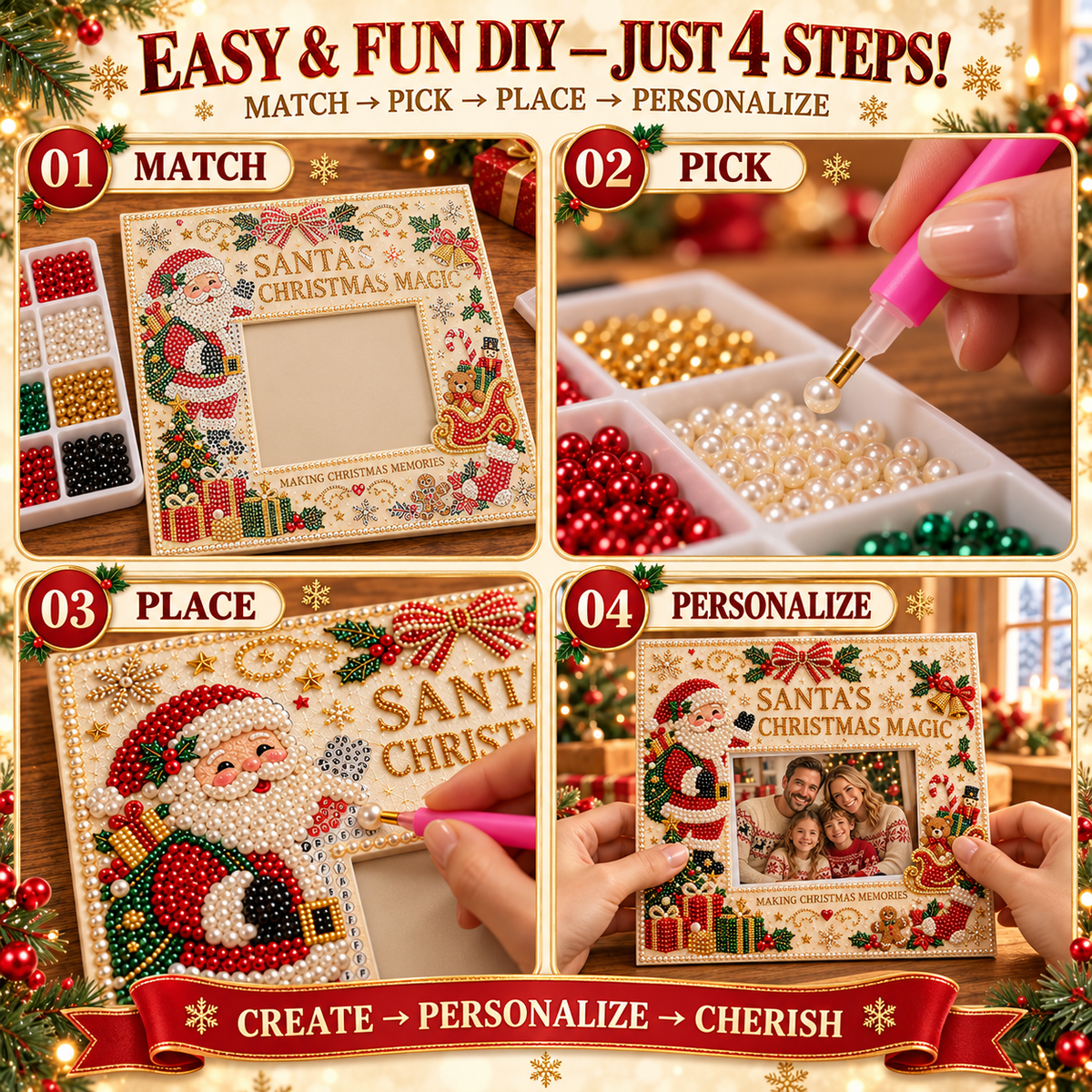 🔥Limited time 49% OFF -🎄❤️ DIY Christmas Pearl Art Photo Frame – Create Memories Together