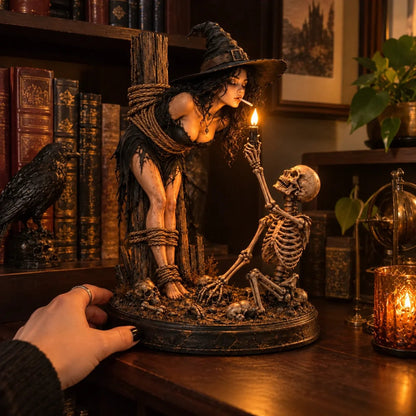 🔥Limited time 70% OFF -🧙💀Witch & Skeleton Candle Scene Figurine – Dark Gothic Halloween Tabletop Decor🔥