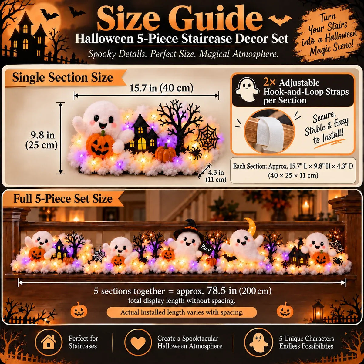 ⏳ Last Day 70% OFF – 👻 Glowing Ghost Staircase Decor | 5 Playful Halloween Characters for Railings, Mantels & Entryways 🎃
