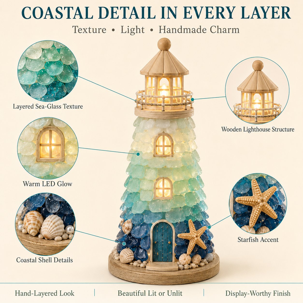 ⏳Last Day: Huge Discounts 🌊 Beginner-Friendly DIY Lighted Sea Glass-Style Lighthouse Kit Collection | Complete Kit with Sea Glass-Style Pieces, LED Lights & Step-by-Step Guide Included 💕