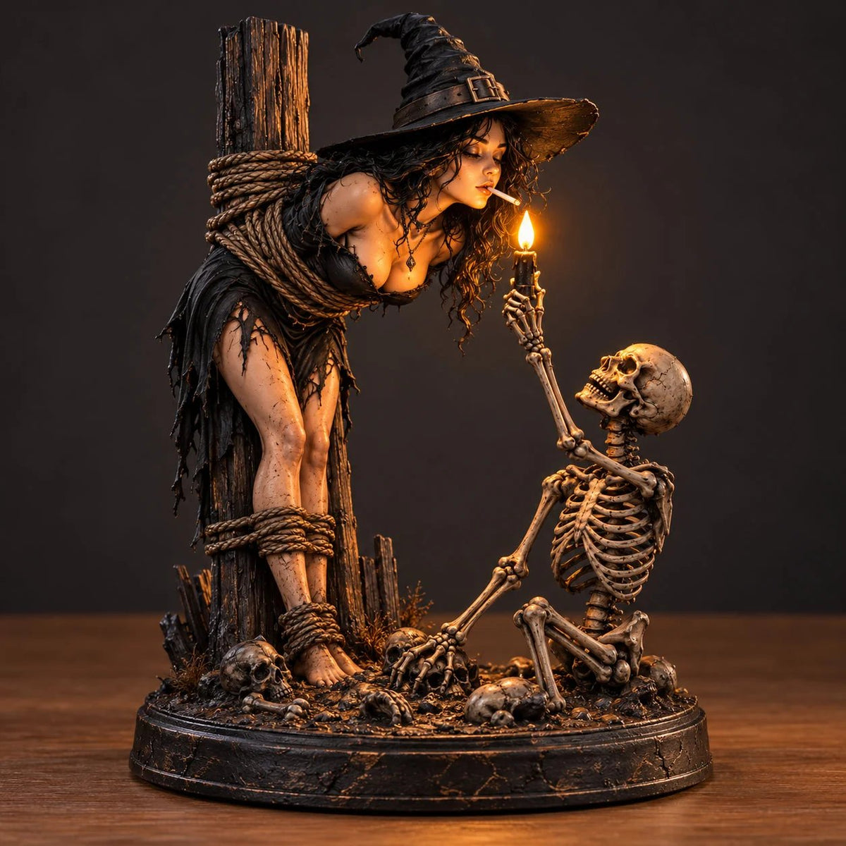 🔥Limited time 70% OFF -🧙💀Witch & Skeleton Candle Scene Figurine – Dark Gothic Halloween Tabletop Decor🔥