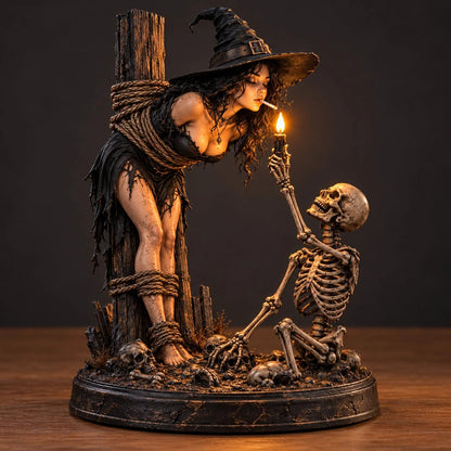 🔥Limited time 70% OFF -🧙💀Witch & Skeleton Candle Scene Figurine – Dark Gothic Halloween Tabletop Decor🔥