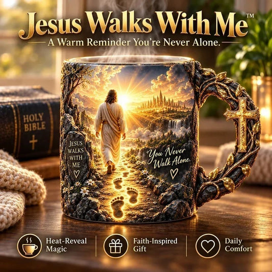 🔥 Last Day 70% OFF - 🔥✝️ Jesus Walks With MeTM – Heat-Reveal Faith Mug | You Are Never Alone (📦Buy 2 Free Shipping)
