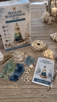 ⏳Last Day: Huge Discounts 🌊 Beginner-Friendly DIY Lighted Sea Glass-Style Lighthouse Kit Collection | Complete Kit with Sea Glass-Style Pieces, LED Lights & Step-by-Step Guide Included 💕