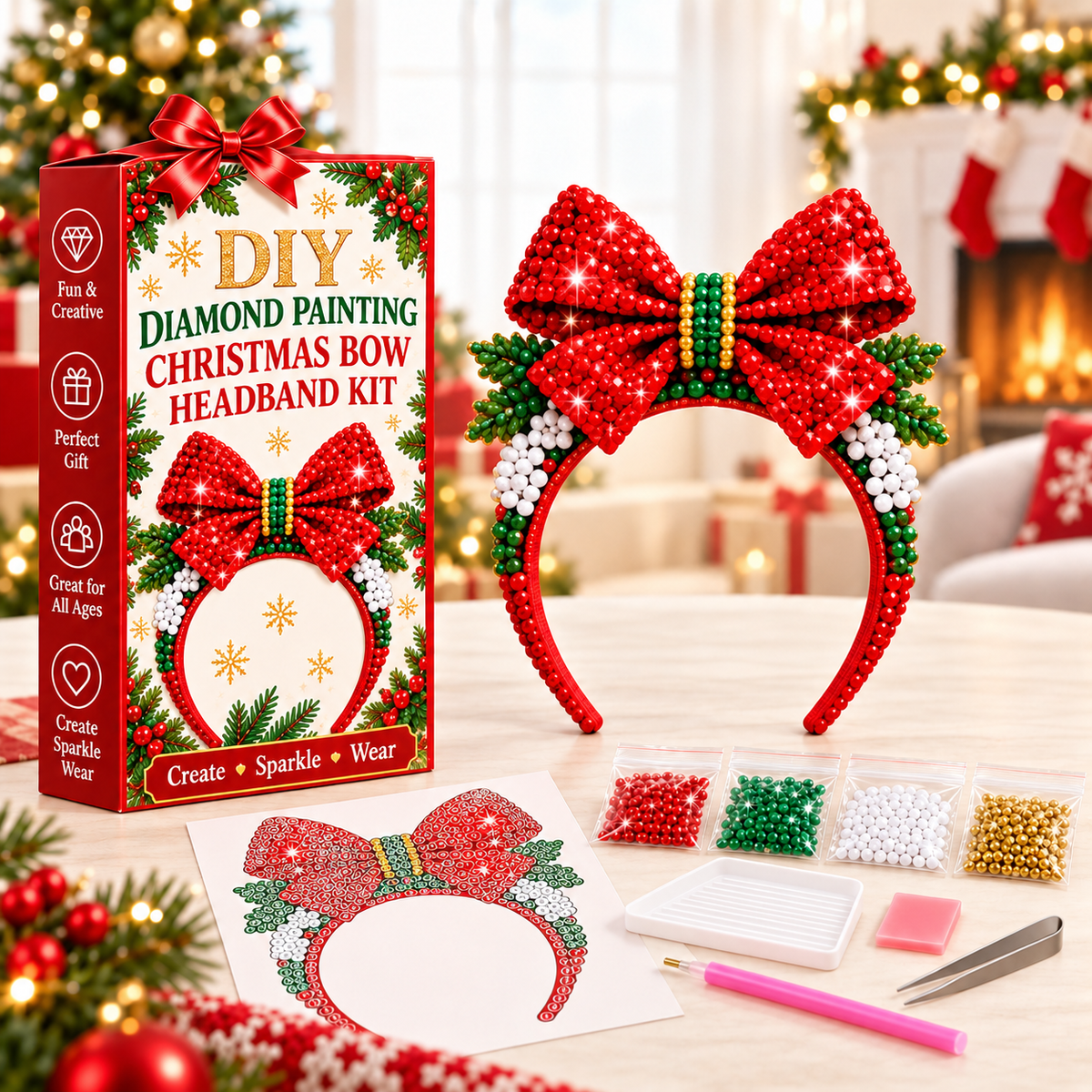 ✨ Christmas Sparkle Diamond Painting Headband Kit