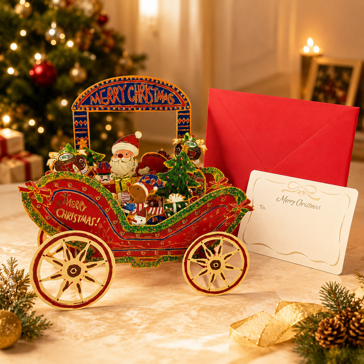 🔥 70% OFF — 3D Christmas Carriage Pop-Up Greeting Card Set 🎅🎄