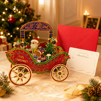 🔥 70% OFF — 3D Christmas Carriage Pop-Up Greeting Card Set 🎅🎄