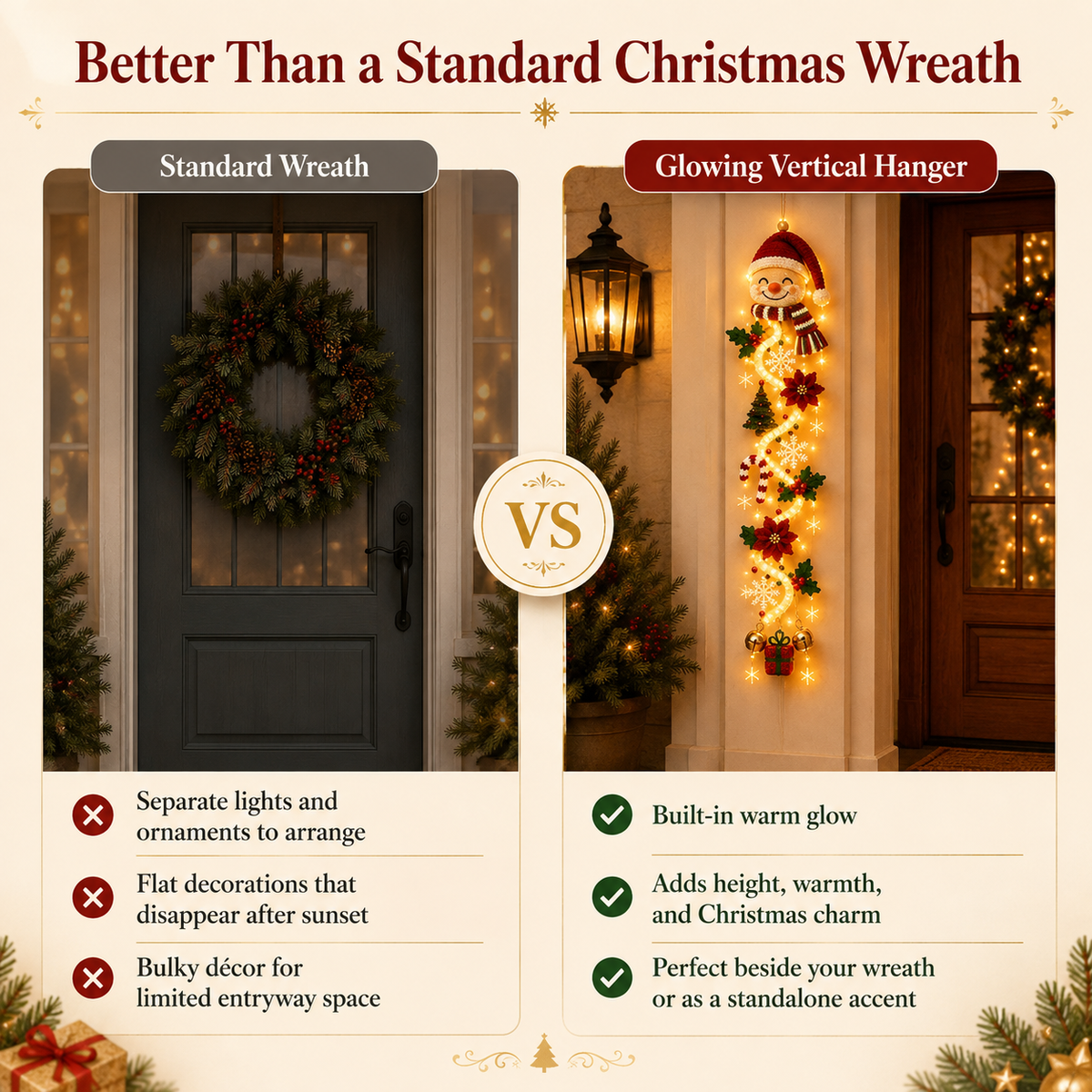 🔥Limited time 70% OFF -✨🎄Light‑Up Glowing Christmas Door Hanger - Festive Home Decor