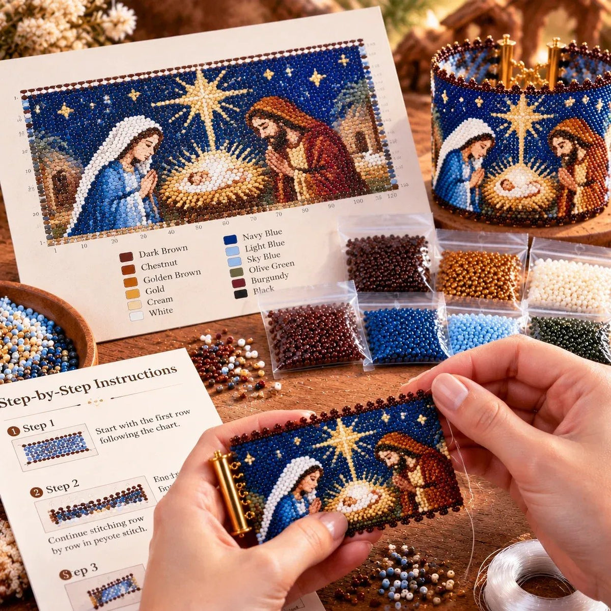 🔥Limited time 49% OFF - ⭐🙏 Bethlehem's Sacred Light DIY Beaded Cuff Kit – Create a Bracelet of Faith & Hope!
