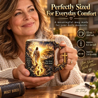 🔥 Last Day 70% OFF - 🔥✝️ Jesus Walks With MeTM – Heat-Reveal Faith Mug | You Are Never Alone (📦Buy 2 Free Shipping)