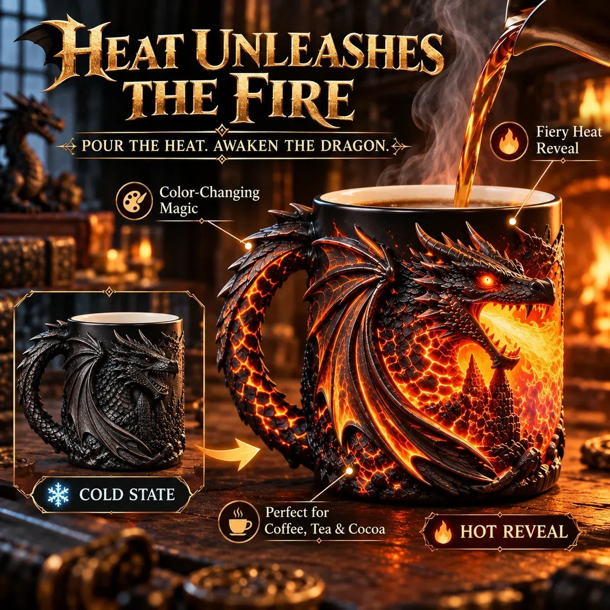🔥 Last Day 70% OFF 🐉 Dragonfire 3D Heat-Reveal Magic Mug | Add a Hot Drink. Awaken the Dragon.🔥