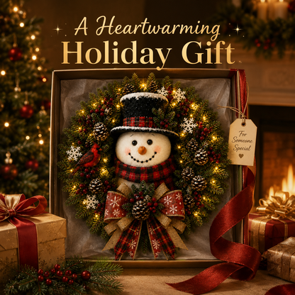 ✨✨Hot Sale 40% OFF⛄ Snowman Lighted Christmas Wreath – Festive Holiday Door Decor