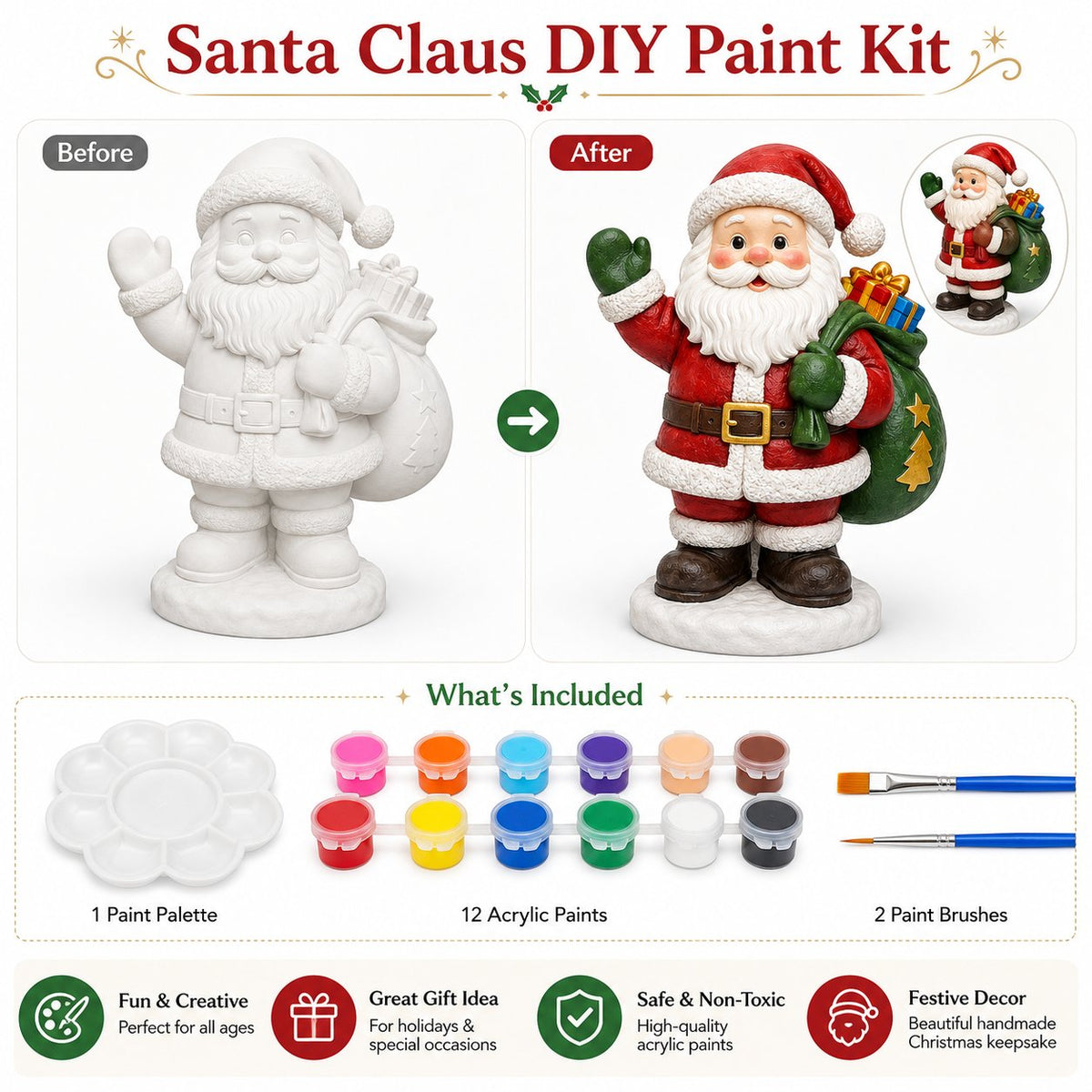 🔥Limited time 70% OFF -🎄- 🎨 Beginner-Friendly DIY Christmas Figurine Painting Kit | Create Your Own Festive Holiday Decorations 🎄💕