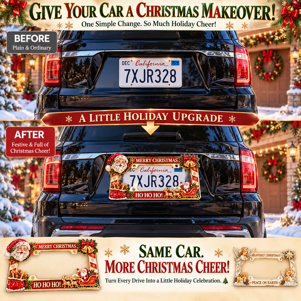 🔥Limited time 49% OFF -🎄🚗Christmas Decorative License Plate Frame – Bring Holiday Cheer to Every Drive!