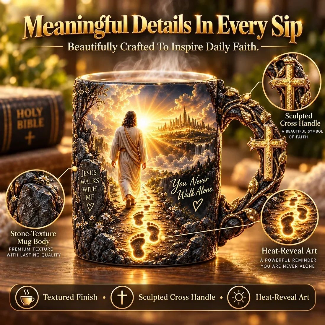 🔥 Last Day 70% OFF - 🔥✝️ Jesus Walks With MeTM – Heat-Reveal Faith Mug | You Are Never Alone (📦Buy 2 Free Shipping)