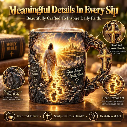 🔥 Last Day 70% OFF - 🔥✝️ Jesus Walks With MeTM – Heat-Reveal Faith Mug | You Are Never Alone (📦Buy 2 Free Shipping)