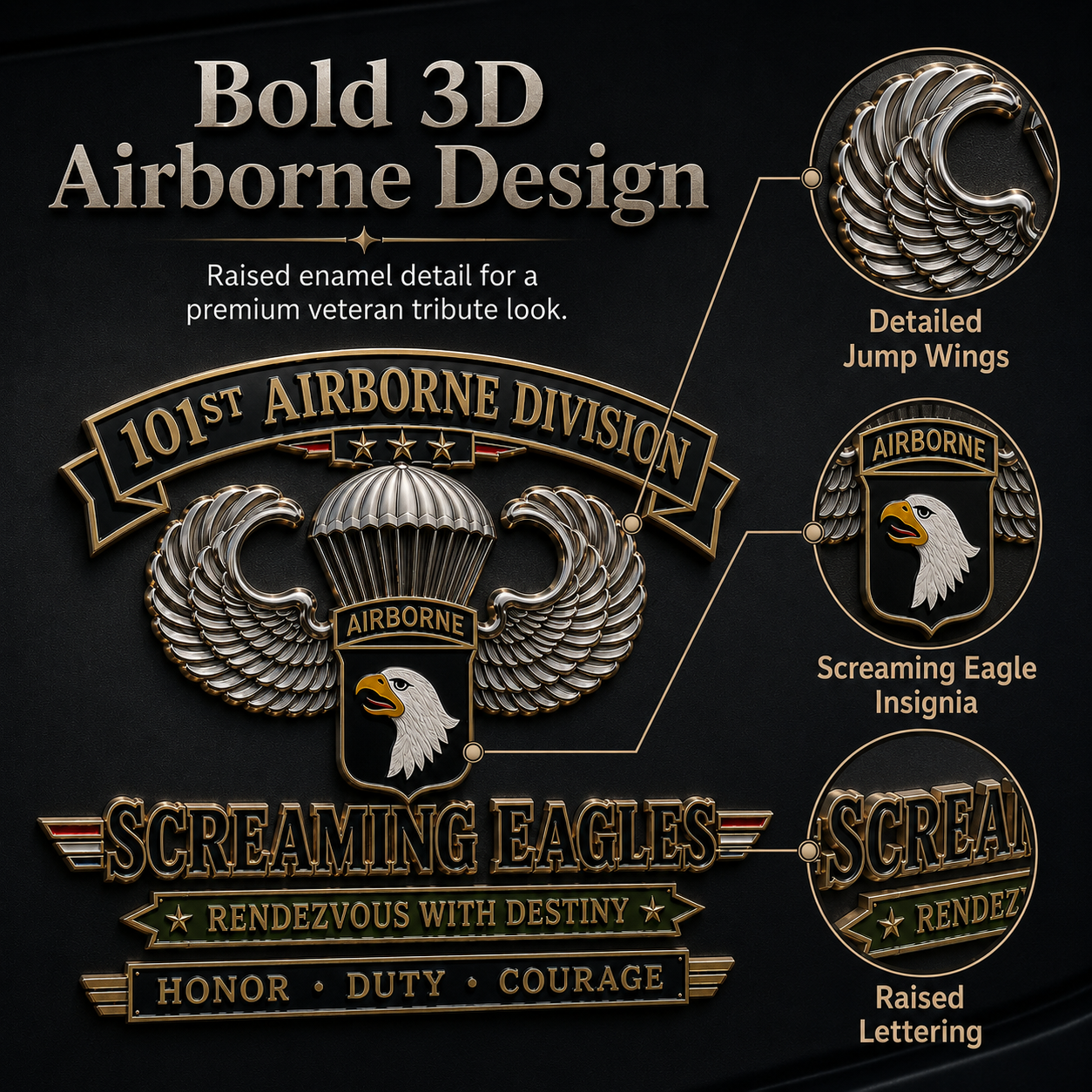 🪂U.S. Army 101st Airborne Division Tribute Metal Car Emblem