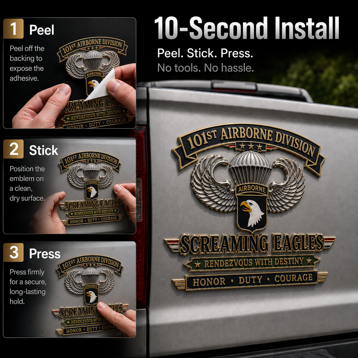 🪂U.S. Army 101st Airborne Division Tribute Metal Car Emblem