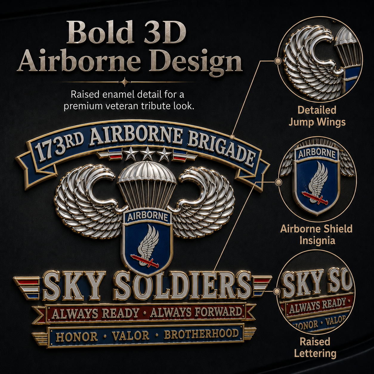 🪂U.S. Army 173rd Airborne Division “Sky Soldiers” Tribute Metal Car Emblem