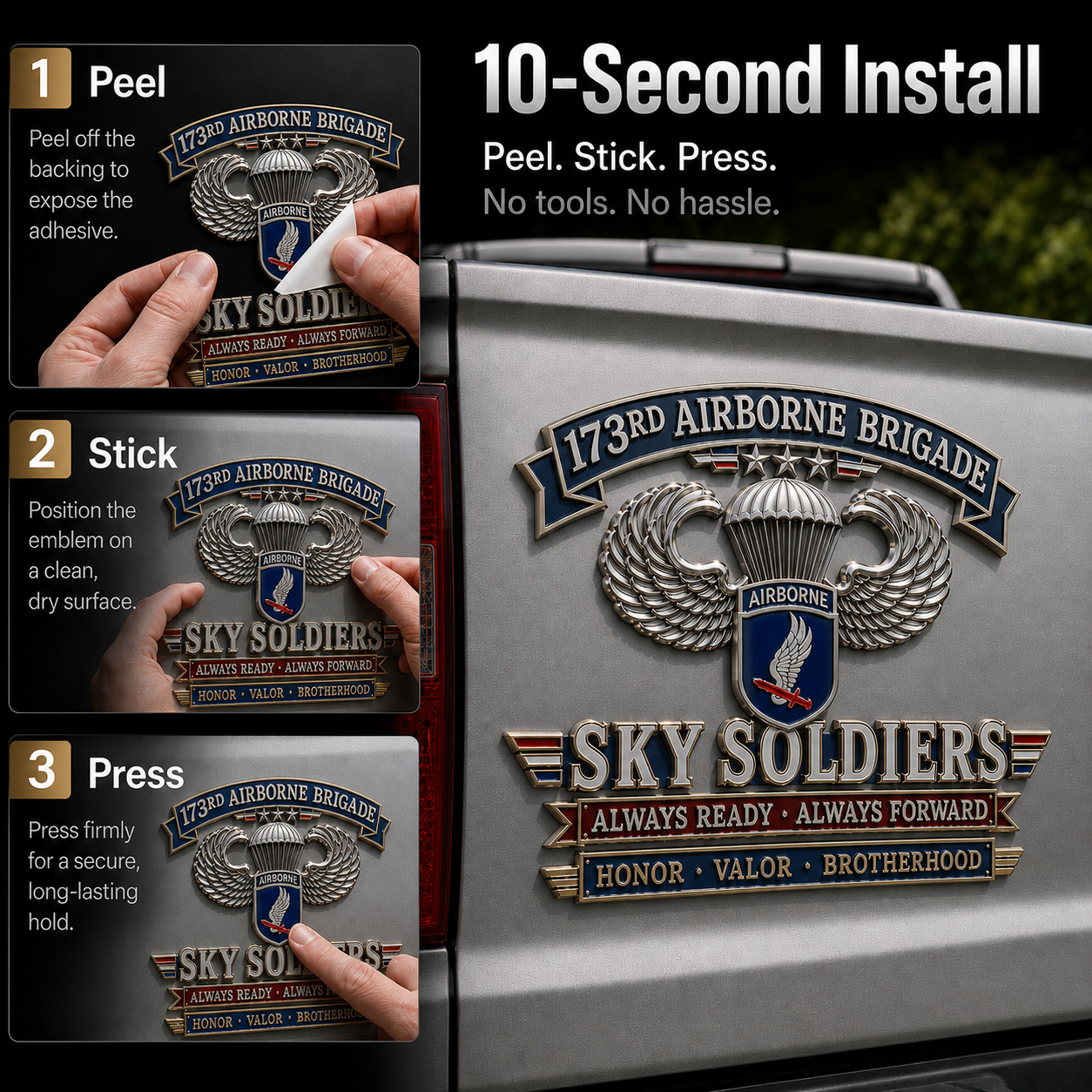 🪂U.S. Army 173rd Airborne Division “Sky Soldiers” Tribute Metal Car Emblem