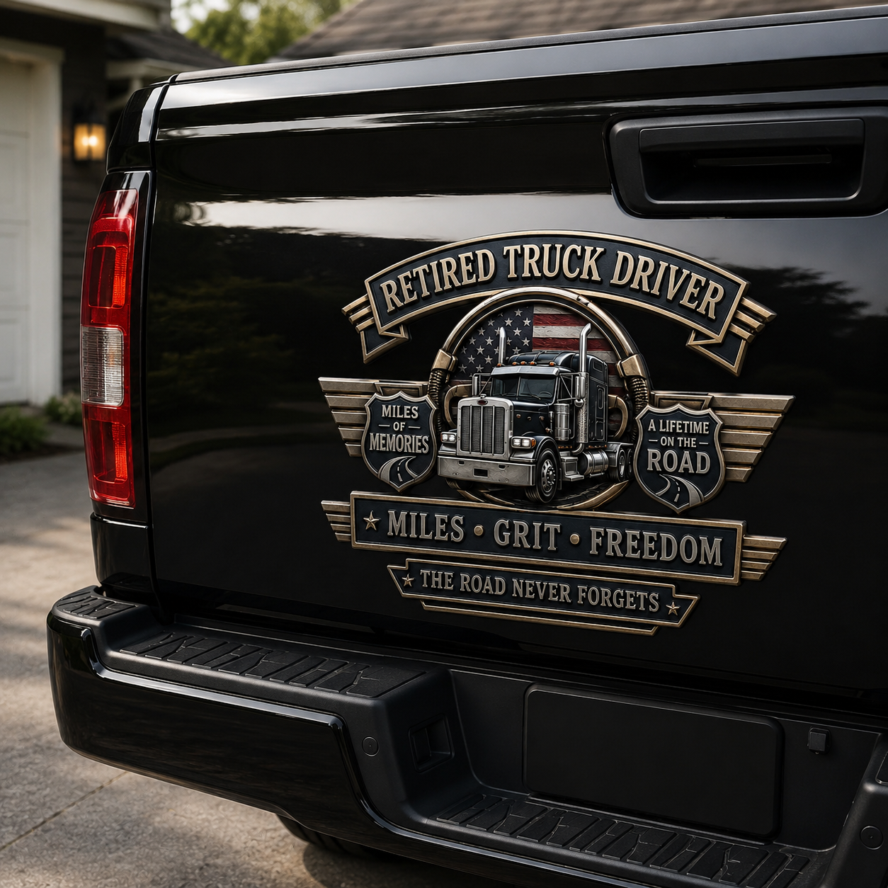 Last Day Promo: 49% OFF – Retired Truck Driver Miles Grit Freedom Metal Car Emblem