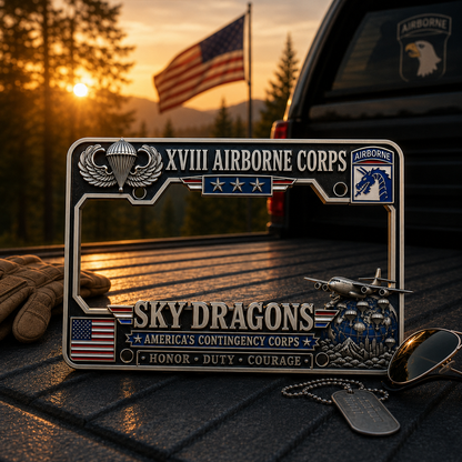 Last Day Promo: 49% OFF 🐉 U.S. Army XVIII Airborne Corps “Sky Dragons” Tribute License Plate Frame