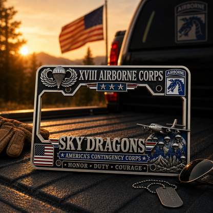 Last Day Promo: 49% OFF 🐉 U.S. Army XVIII Airborne Corps “Sky Dragons” Tribute License Plate Frame