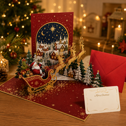 🔥 70% OFF —🎅✨ Magical 3D Santa Sleigh Christmas Pop-Up Card 🎄💌