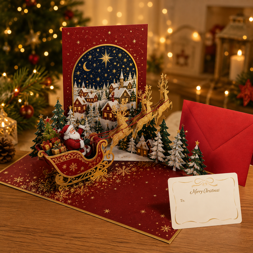 🔥 70% OFF —🎅✨ Magical 3D Santa Sleigh Christmas Pop-Up Card 🎄💌