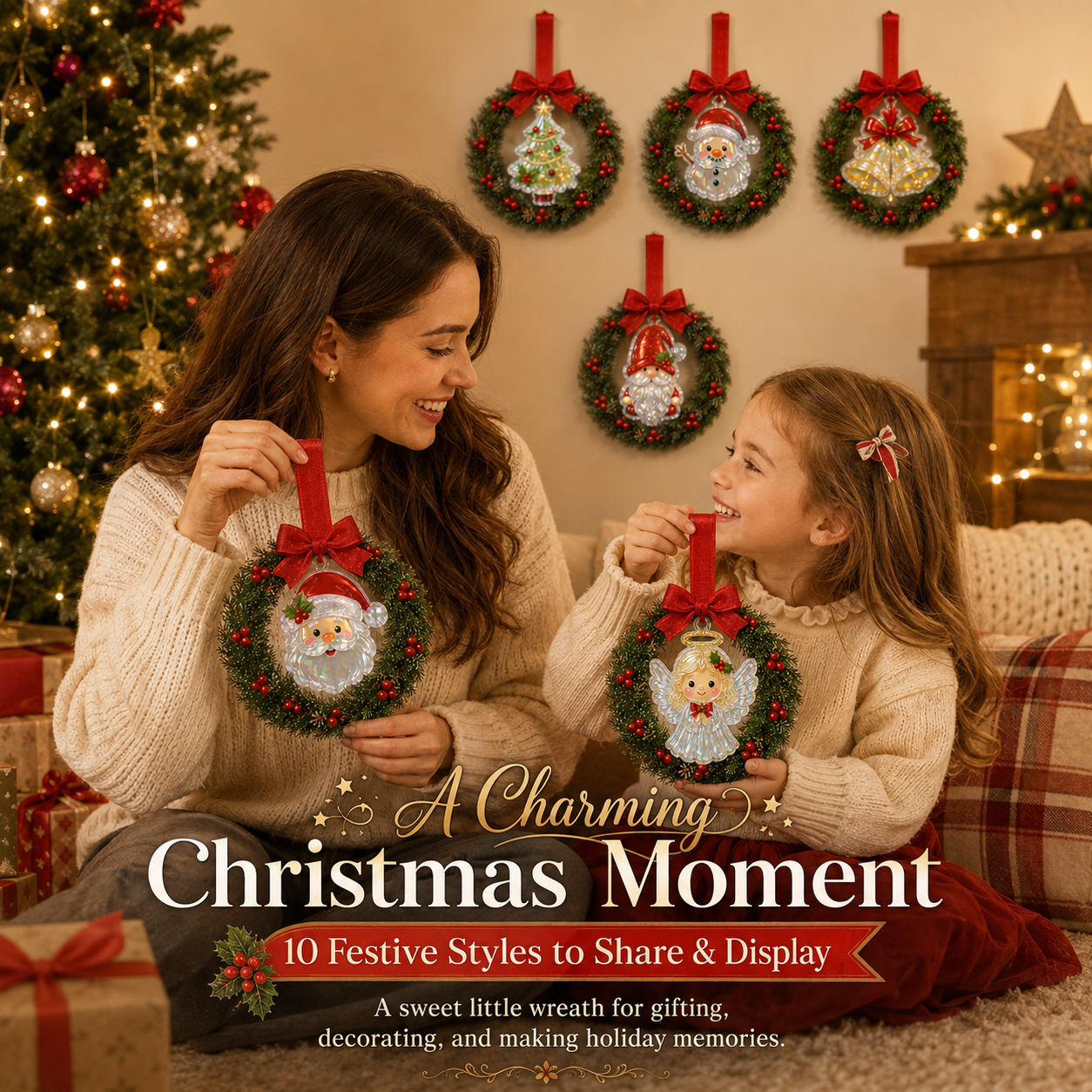 🔥Last 45pcs🎉-🎄Mini Christmas Wreath Handle Decorations – Festive Door & Cabinet Ornaments✨