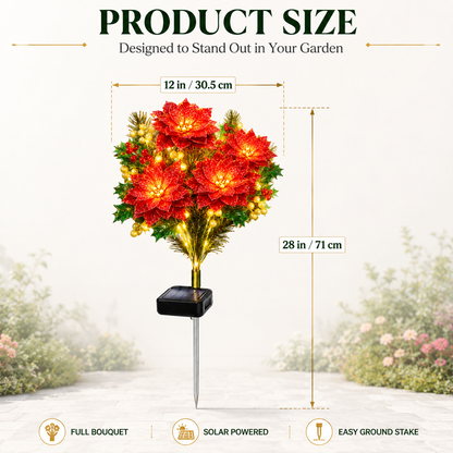 Solar-Powered Christmas Poinsettia Garden Lights