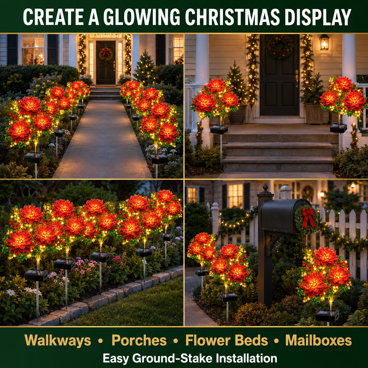 Solar-Powered Christmas Poinsettia Garden Lights