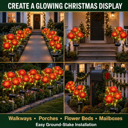 Solar-Powered Christmas Poinsettia Garden Lights