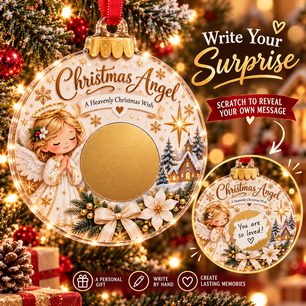 🔥 Last 50pcs 🎉 Scratch Surprise Christmas Ornament – Write Your Own Message & Reveal the Surprise 🎁