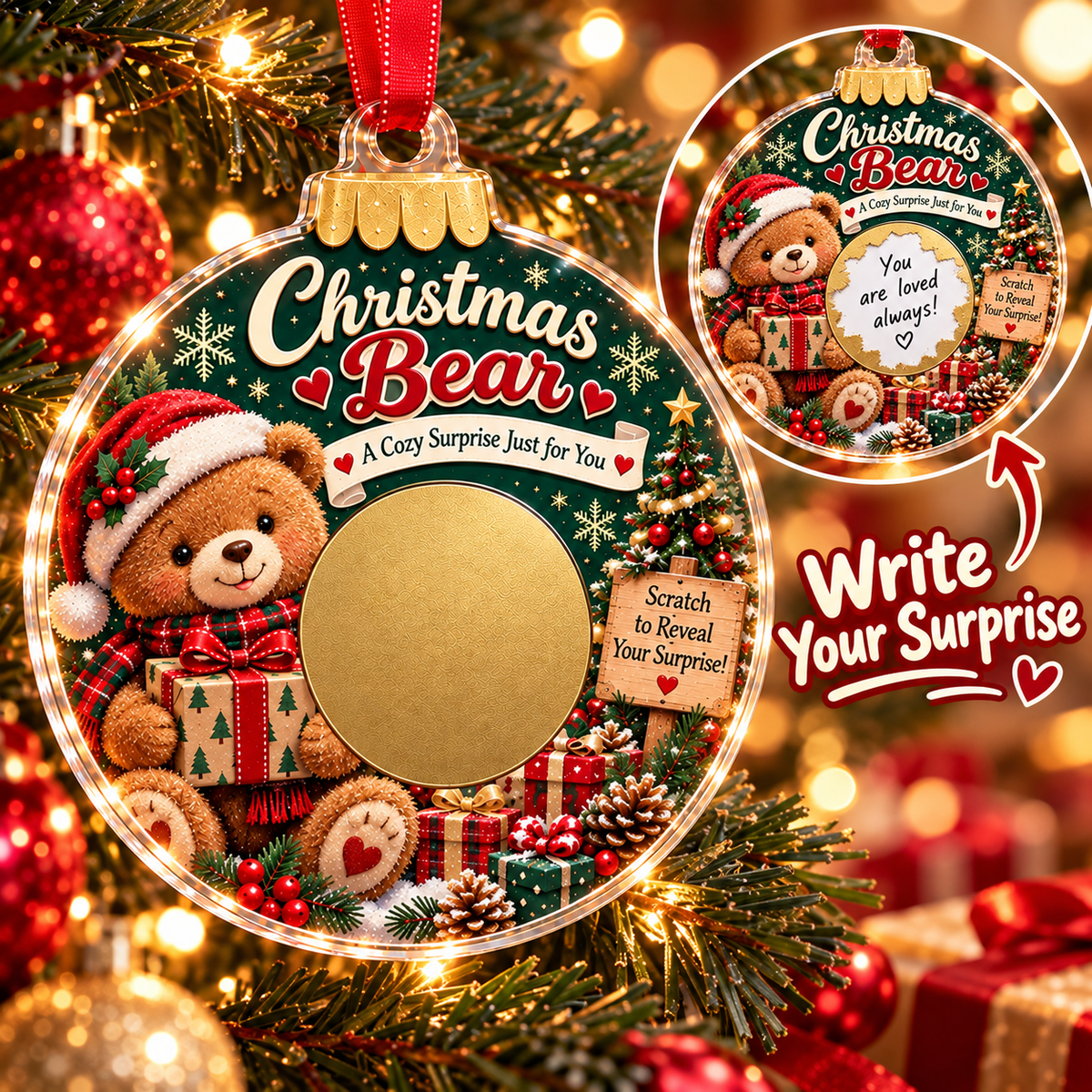 🔥 Last 50pcs 🎉 Scratch Surprise Christmas Ornament – Write Your Own Message & Reveal the Surprise 🎁