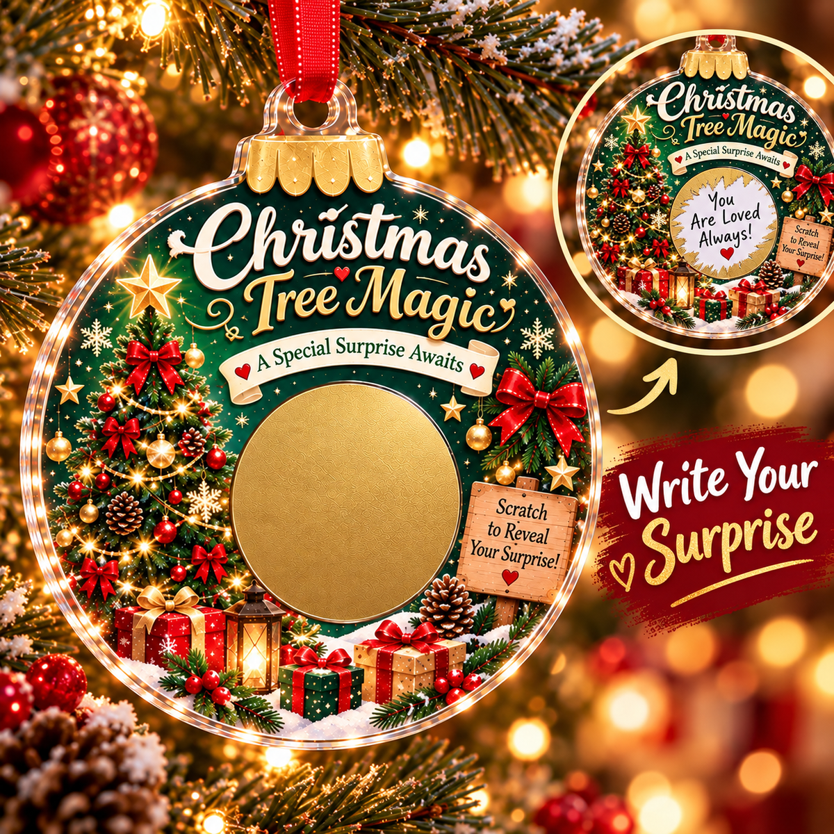 🔥 Last 50pcs 🎉 Scratch Surprise Christmas Ornament – Write Your Own Message & Reveal the Surprise 🎁