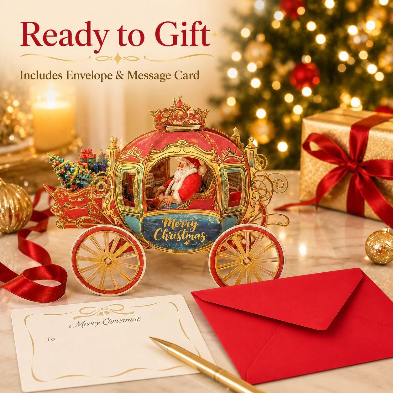 🔥 70% OFF — 3D Christmas Carriage Pop-Up Greeting Card Set 🎅🎄