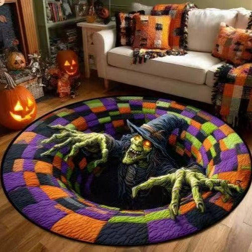 🔥Last Day Promotion🎃3D Skeleton Vortex Quilted Round Halloween Rug