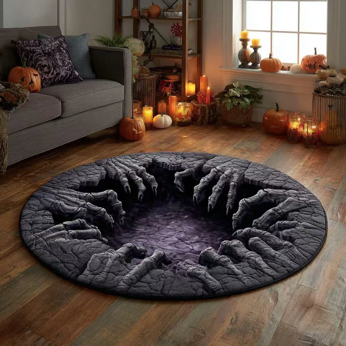 🔥Last Day Promotion🎃3D Skeleton Vortex Quilted Round Halloween Rug